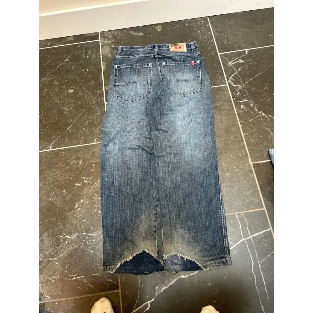 Southpole Baggy Wide Leg Jeans Mens 32 Vintage Y2K 2000s Red Tab Distressed Blue